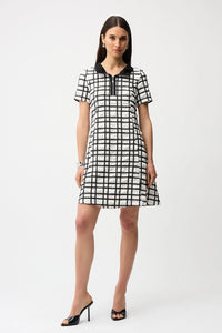 Joseph Ribkoff Jacquard Plaid Print A-line Dress With Contrast Detail Jr261307
