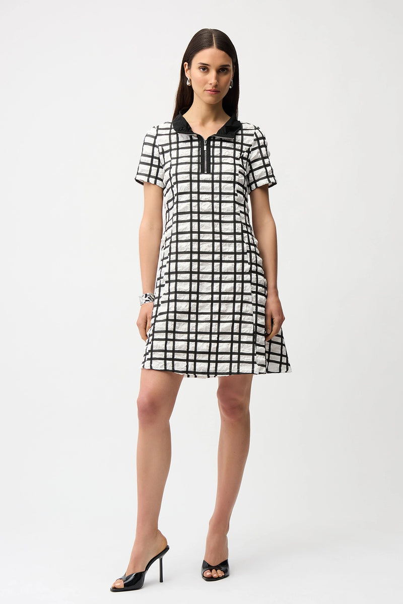 Joseph Ribkoff Jacquard Plaid Print A-line Dress With Contrast Detail Jr261307