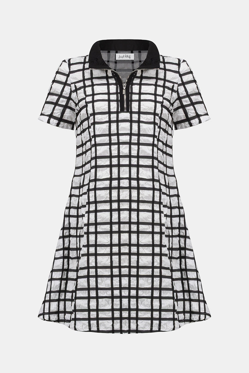 Joseph Ribkoff Jacquard Plaid Print A-line Dress With Contrast Detail Jr261307