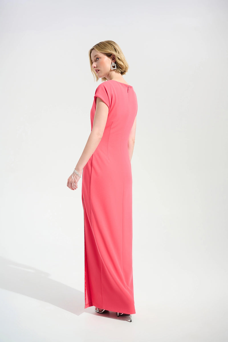 Joseph Ribkoff Signature | Scuba Crepe Sheath Gown With Rhinestones Piping Jr261713