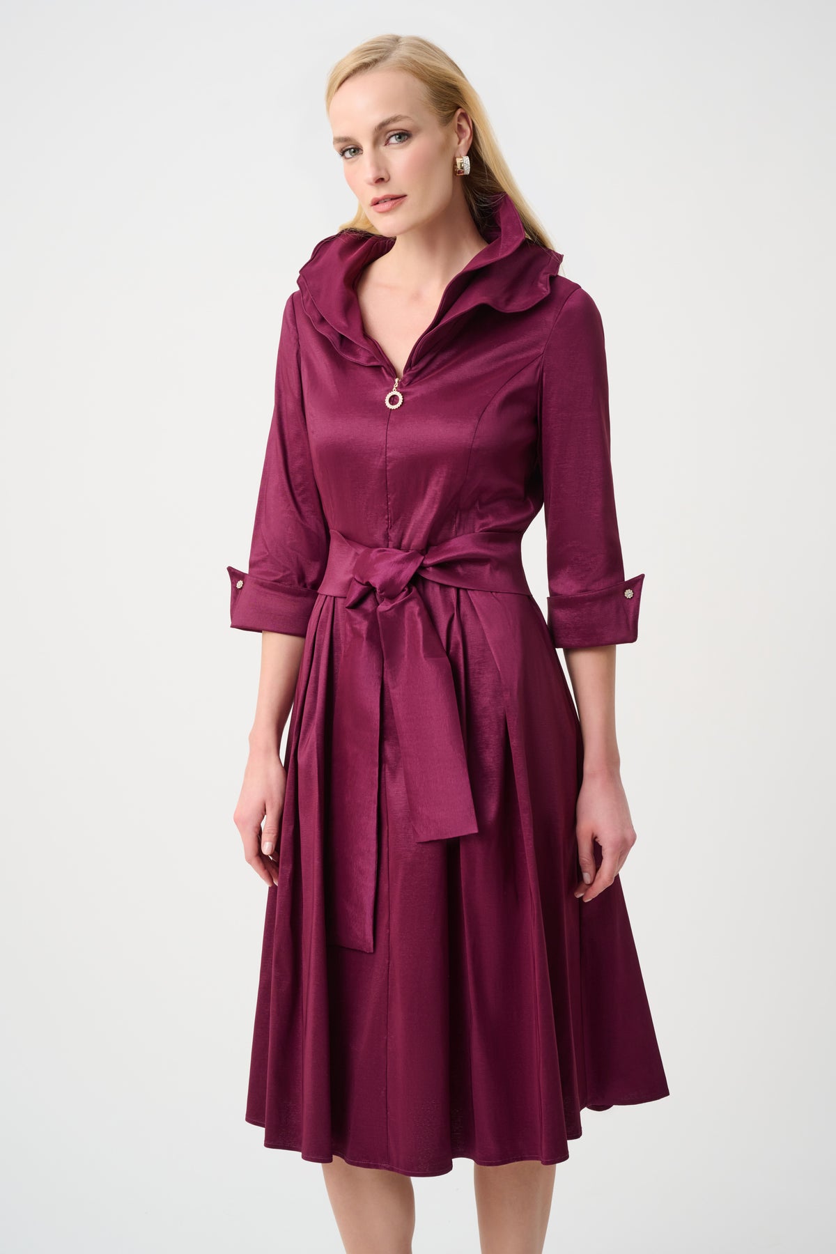 Joseph Ribkoff Stretch Taffeta Fit And Flare Dress With Lapel Collar Jr261719F26