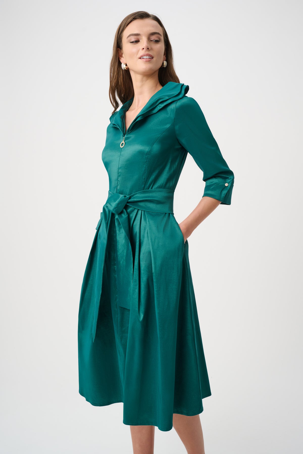 Joseph Ribkoff Stretch Taffeta Fit And Flare Dress With Lapel Collar Jr261719F26