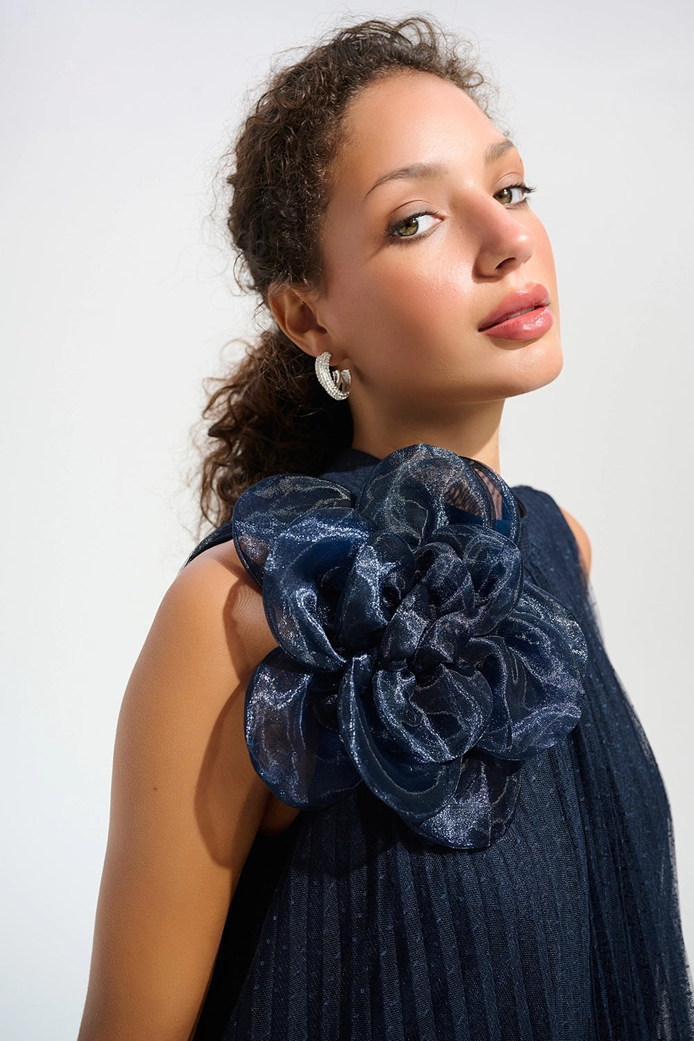 Joseph Ribkoff Signature | Mesh And Lace A-Line Dress With Organza Flower Detail Jr261737