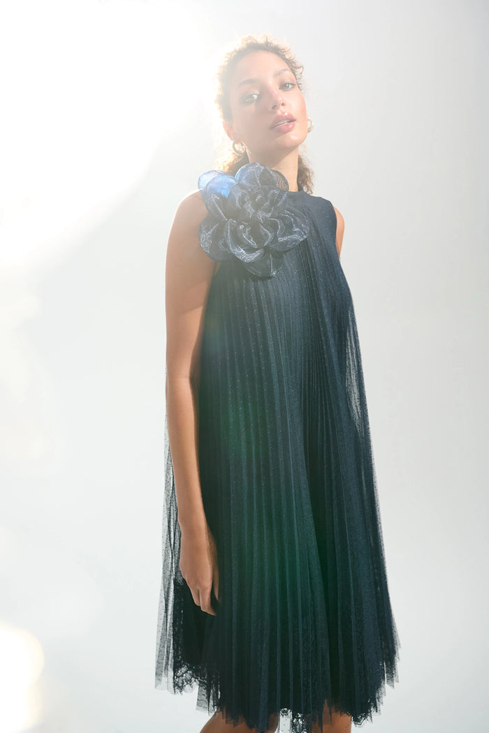 Joseph Ribkoff Signature | Mesh And Lace A-Line Dress With Organza Flower Detail Jr261737