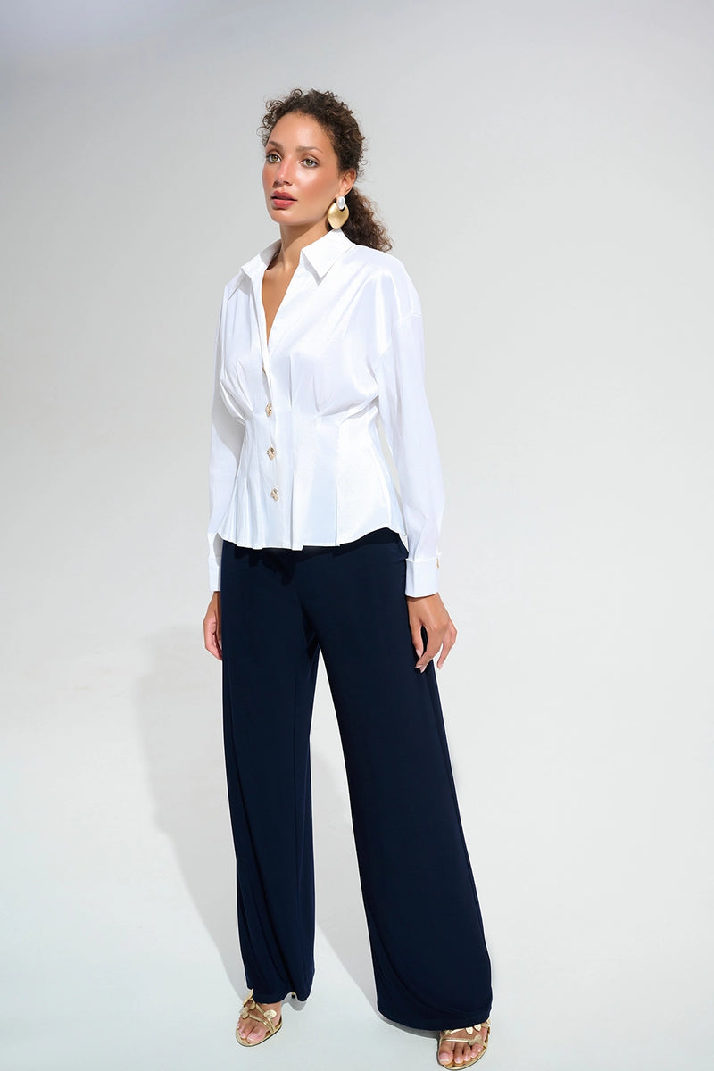 Joseph Ribkoff Signature | Stretch Taffeta Fit And Flare Blouse With Chain Link Button Cuffs Jr261742