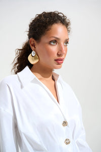 Joseph Ribkoff Signature | Stretch Taffeta Fit And Flare Blouse With Chain Link Button Cuffs Jr261742