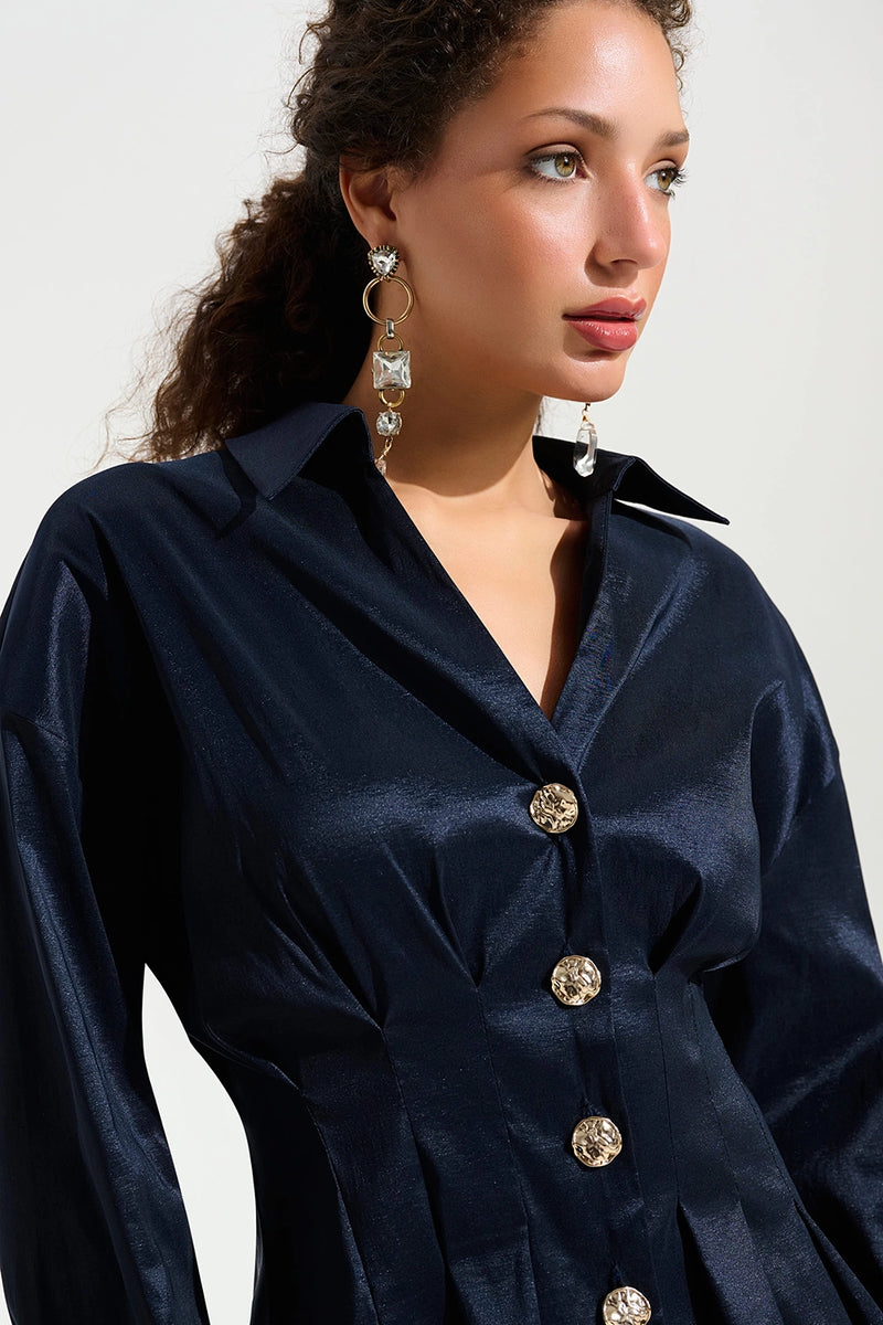 Joseph Ribkoff Signature | Stretch Taffeta Fit And Flare Blouse With Chain Link Button Cuffs Jr261742