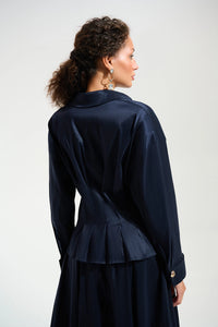 Joseph Ribkoff Signature | Stretch Taffeta Fit And Flare Blouse With Chain Link Button Cuffs Jr261742