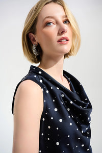 Joseph Ribkoff Recycled Satin Dot Print Sleeveless Cowl Neck Top Jr261746