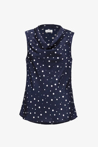 Joseph Ribkoff Recycled Satin Dot Print Sleeveless Cowl Neck Top Jr261746