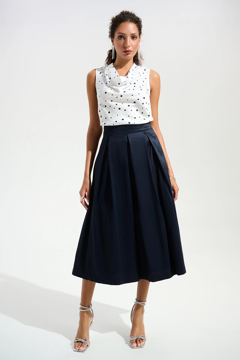 Joseph Ribkoff Recycled Satin Dot Print Sleeveless Cowl Neck Top Jr261746