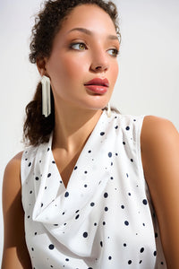 Joseph Ribkoff Recycled Satin Dot Print Sleeveless Cowl Neck Top Jr261746