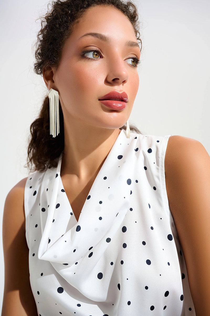 Joseph Ribkoff Recycled Satin Dot Print Sleeveless Cowl Neck Top Jr261746