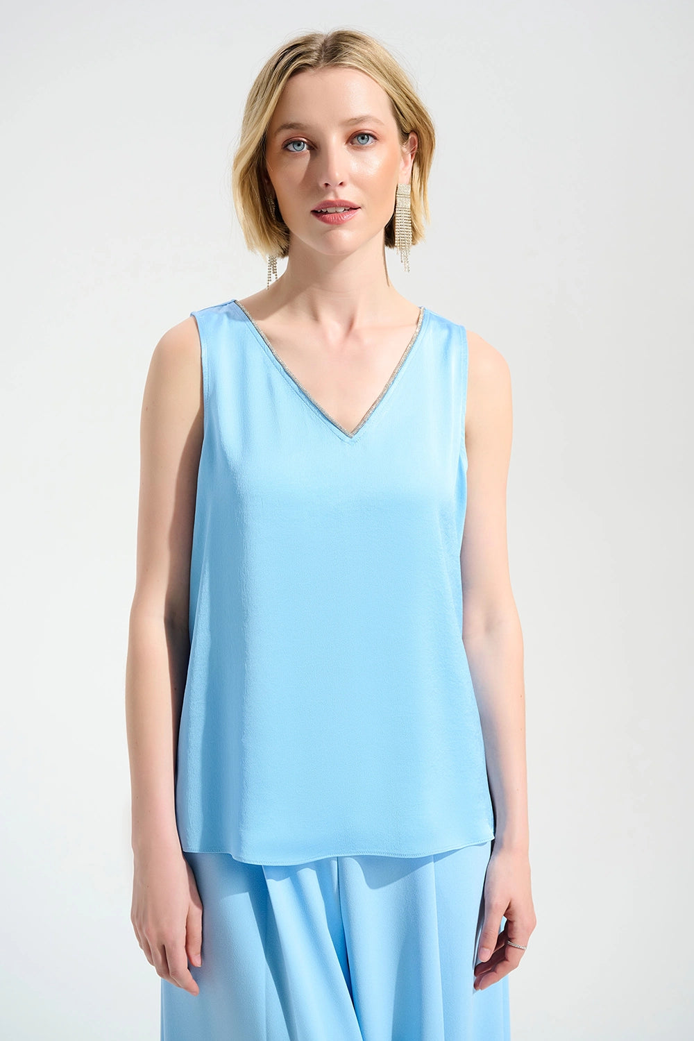 Joseph Ribkoff Recycled Satin Straight Top With Rhinestones Trim Jr261782