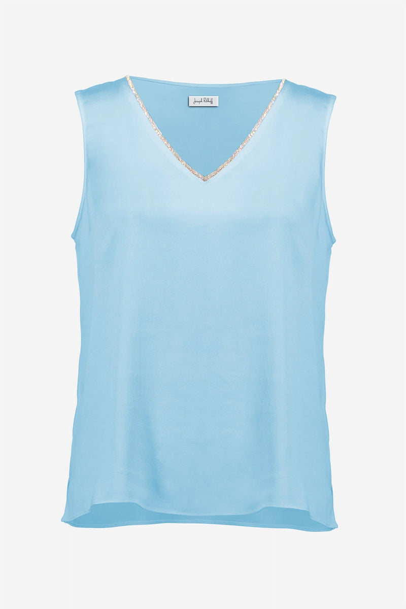 Joseph Ribkoff Recycled Satin Straight Top With Rhinestones Trim Jr261782