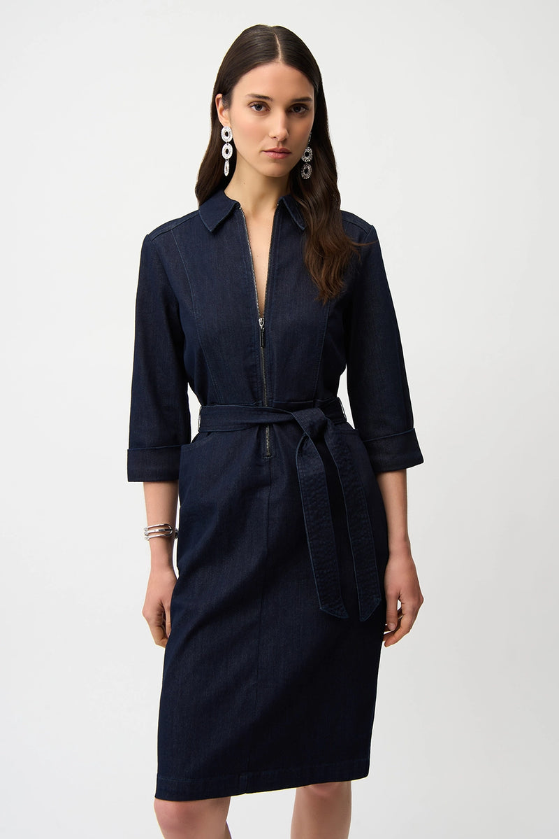 Joseph Ribkoff Denim Dress With Half Zip and Belt Jr261900