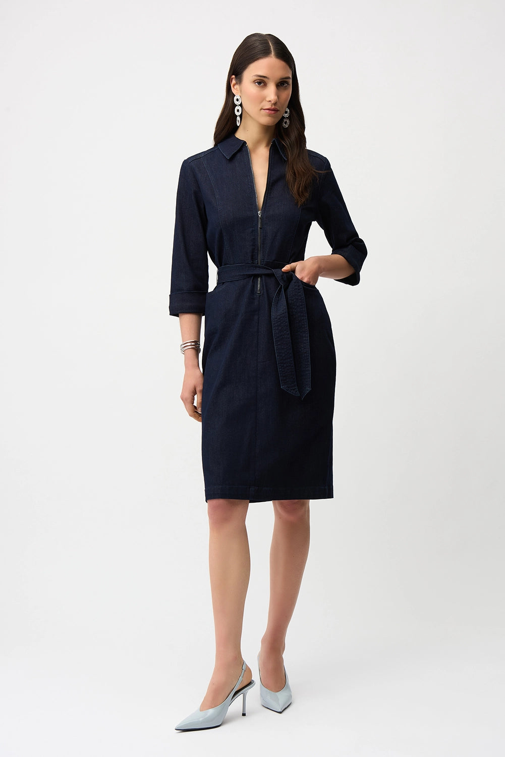Joseph Ribkoff Denim Dress With Half Zip and Belt Jr261900