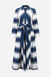 Joseph Ribkoff Cotton Stripe Print Fit and Flare Shirt Dress with Reversible Sash Jr261936