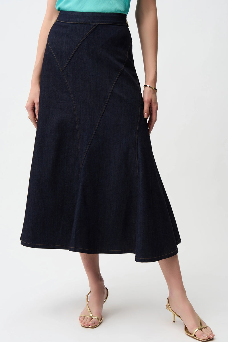 Joseph Ribkoff Denim Flare Skirt With Exposed Zipper Jr261969