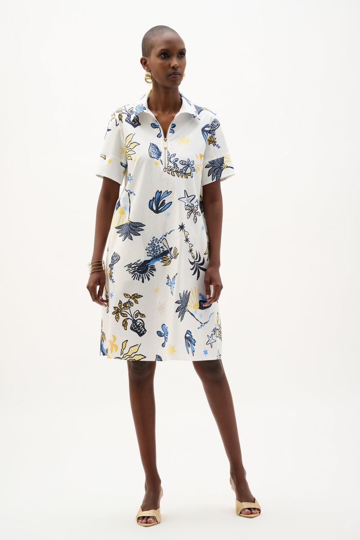 Joseph Ribkoff Stretch Cotton Tropical Print A-Line Wrap Dress Jr262225