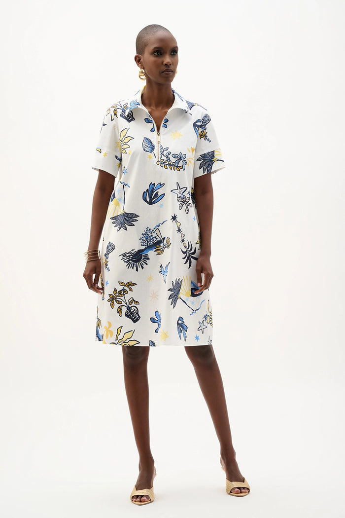Joseph Ribkoff Stretch Cotton Tropical Print A-Line Dress Jr262139