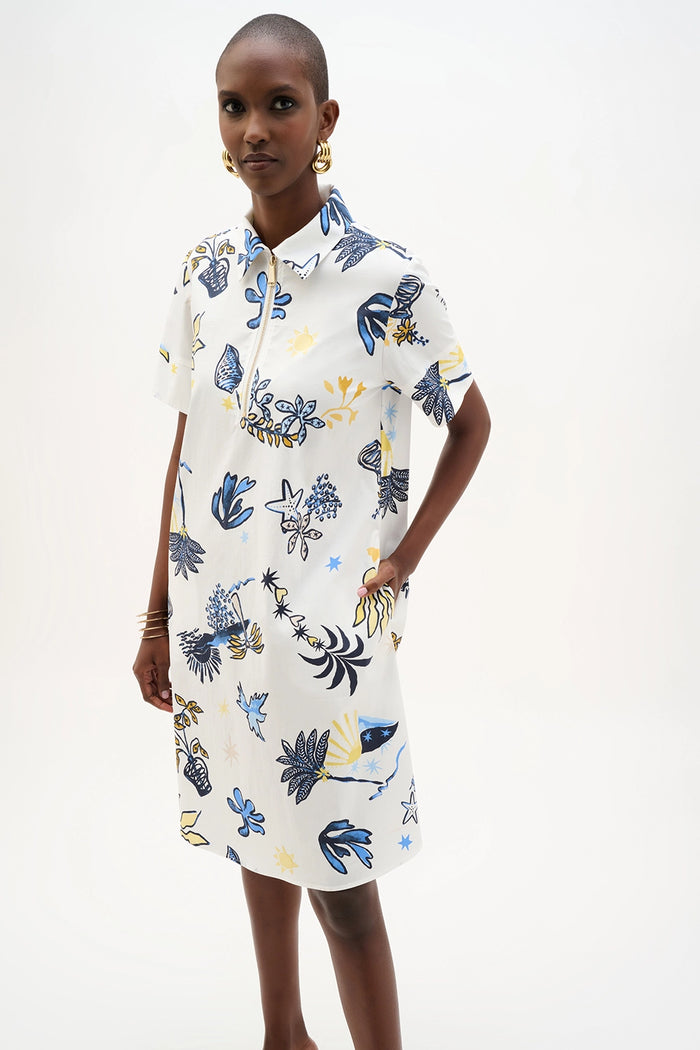 Joseph Ribkoff Stretch Cotton Tropical Print A-Line Dress Jr262139