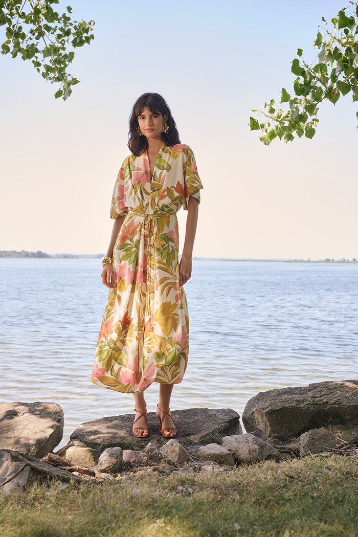 Joseph Ribkoff Recycled Woven Tropical Print Fit And Flare Dress Jr262177