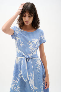 Joseph Ribkoff Woven Seersucker Floral Print Fit And Flare Dress Jr262191