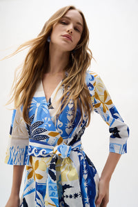 Joseph Ribkoff Stretch Cotton Tropical Print A-Line Wrap Dress Jr262225