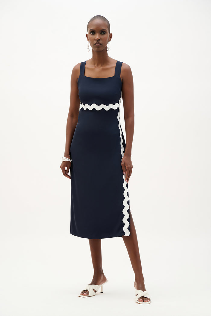 Joseph Ribkoff Woven Twill Straight Dress With Contras Trim Jr262230