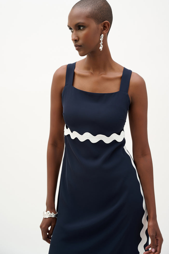 Joseph Ribkoff Woven Twill Straight Dress With Contras Trim Jr262230