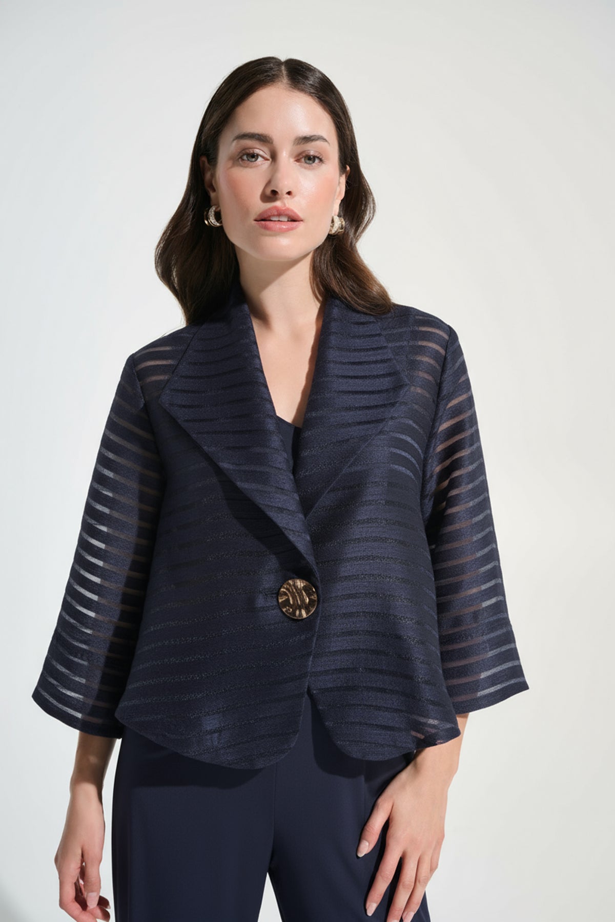 Joseph Ribkoff Signature | Novelty Shadow Stripe Swing Jacket With Lapel Jr262707