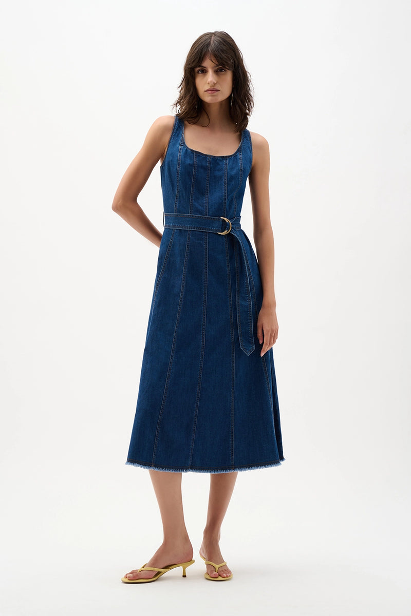 Joseph Ribkoff Denim Fit And Flare Midi Dress With Belt Jr262901