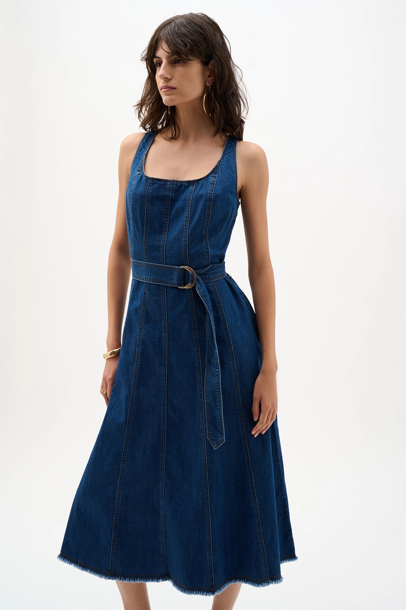 Joseph Ribkoff Denim Fit And Flare Midi Dress With Belt Jr262901