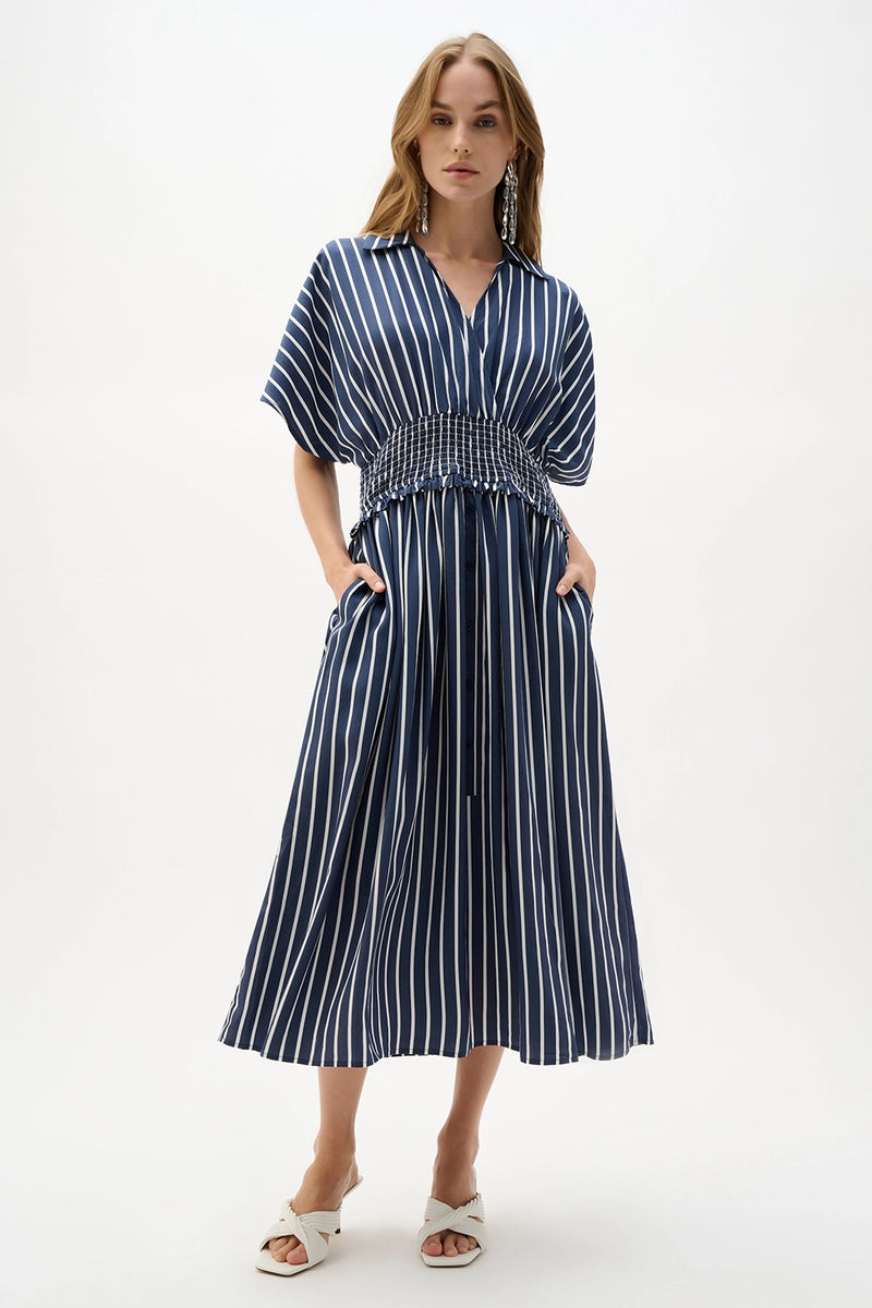 Joseph Ribkoff Flowy Poplin Stripe Print Fit And Flare Dress Jr262912