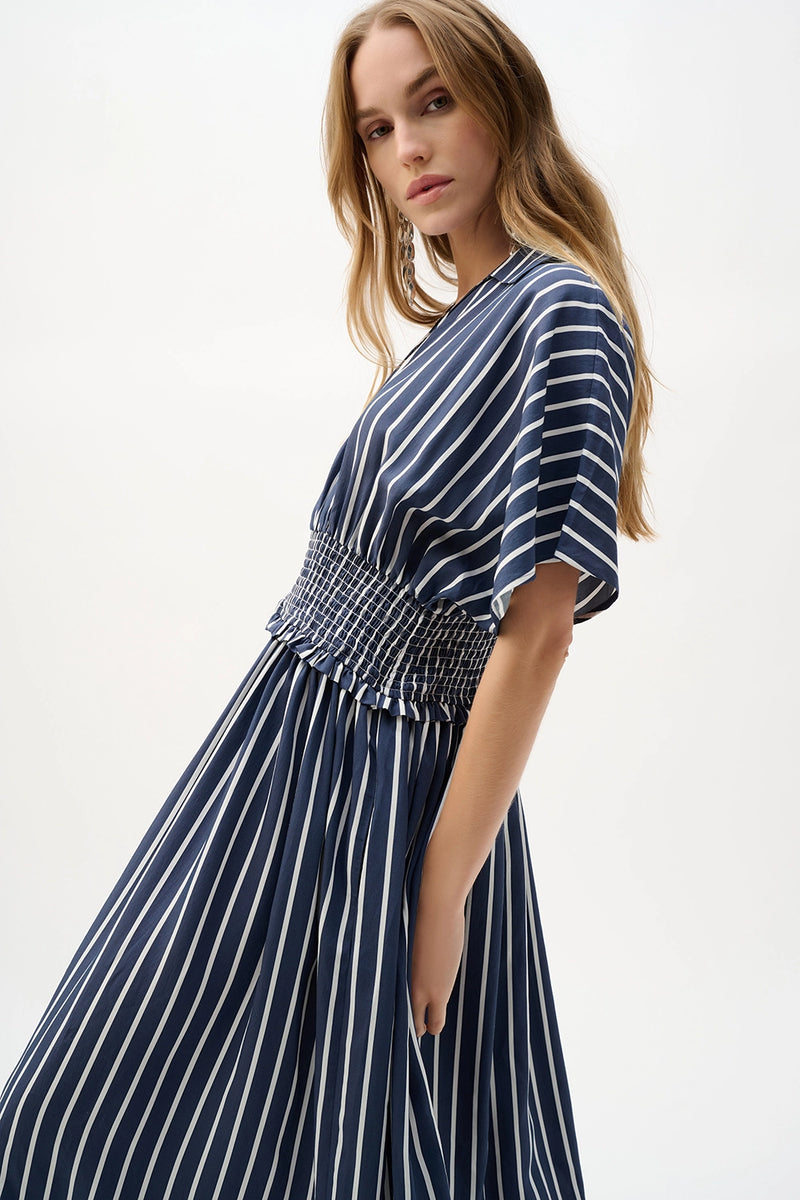 Joseph Ribkoff Flowy Poplin Stripe Print Fit And Flare Dress Jr262912