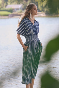 Joseph Ribkoff Flowy Poplin Stripe Print Fit And Flare Dress Jr262912