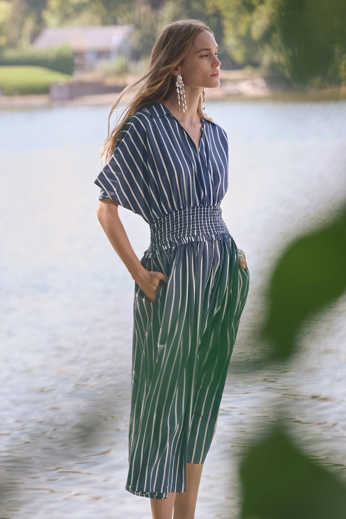 Joseph Ribkoff Flowy Poplin Stripe Print Fit And Flare Dress Jr262912