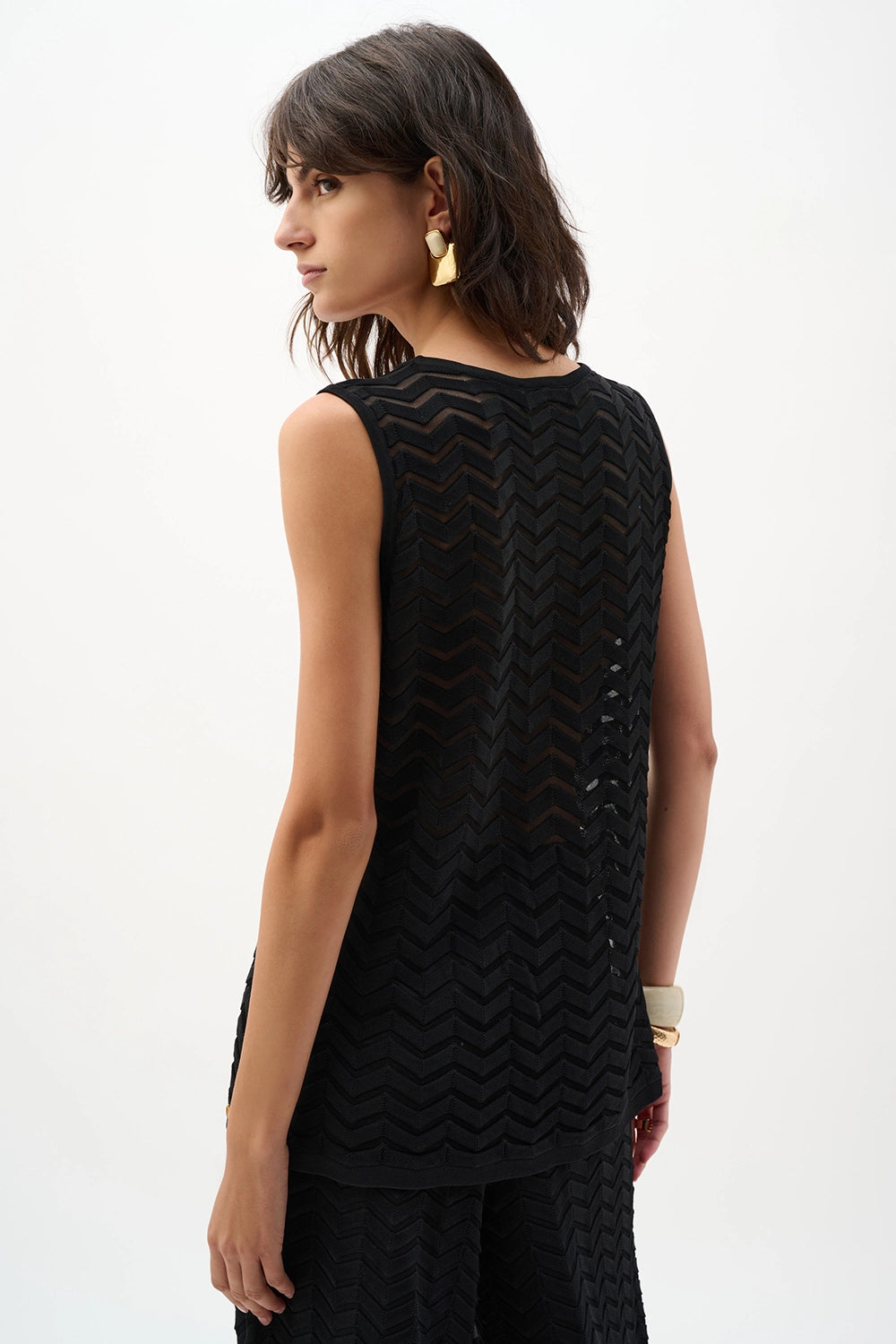 Joseph Ribkoff Viscose Jacquard Knit Chevron Stitch Relaxed Tunic Top Jr262932