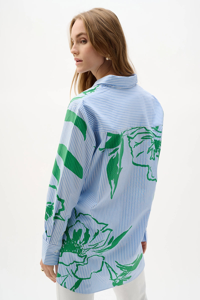 Joseph Ribkoff Cotton Stripe Floral Print Boxy Blouse Jr262951