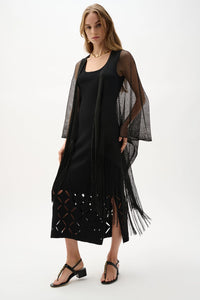 Joseph Ribkoff Woven Open Stitch Draped Cover-Up With Fringe Jr262973
