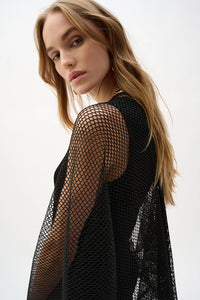 Joseph Ribkoff Woven Open Stitch Draped Cover-Up With Fringe Jr262973