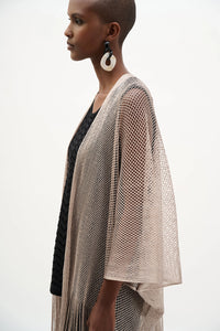Joseph Ribkoff Woven Open Stitch Draped Cover-Up With Fringe Jr262973