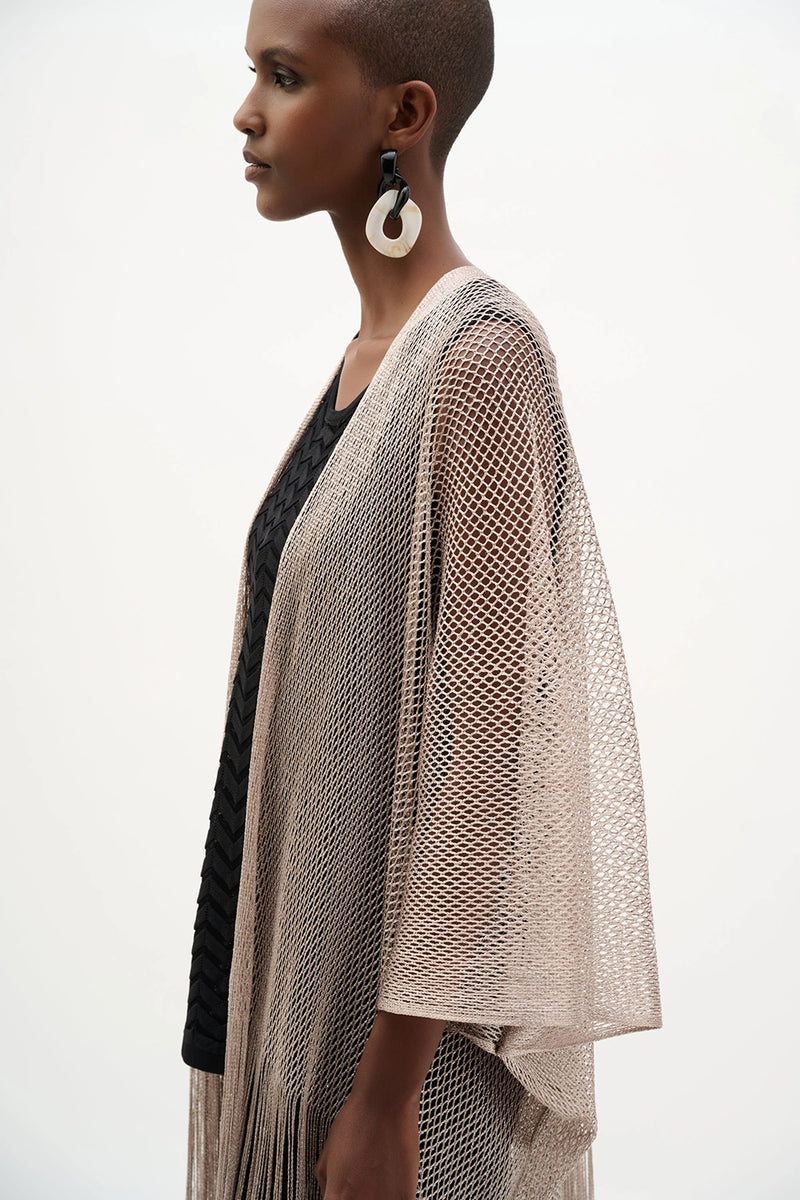 Joseph Ribkoff Woven Open Stitch Draped Cover-Up With Fringe Jr262973