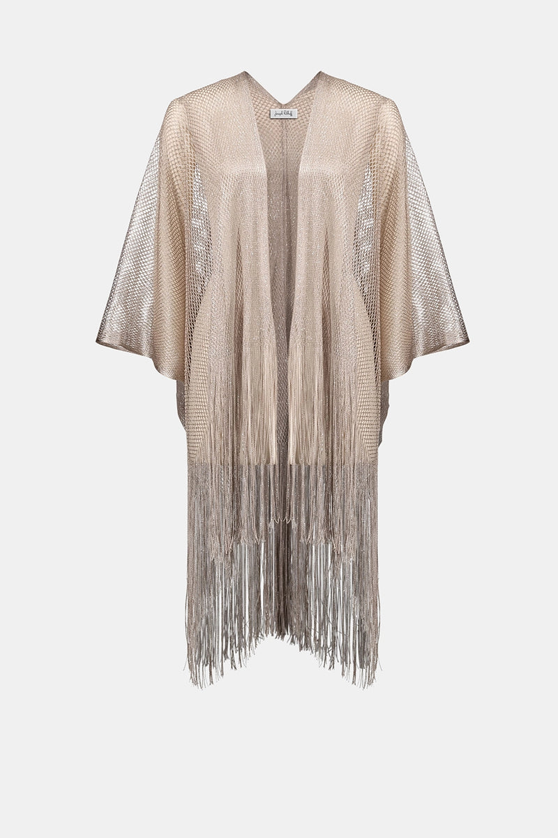 Joseph Ribkoff Woven Open Stitch Draped Cover-Up With Fringe Jr262973