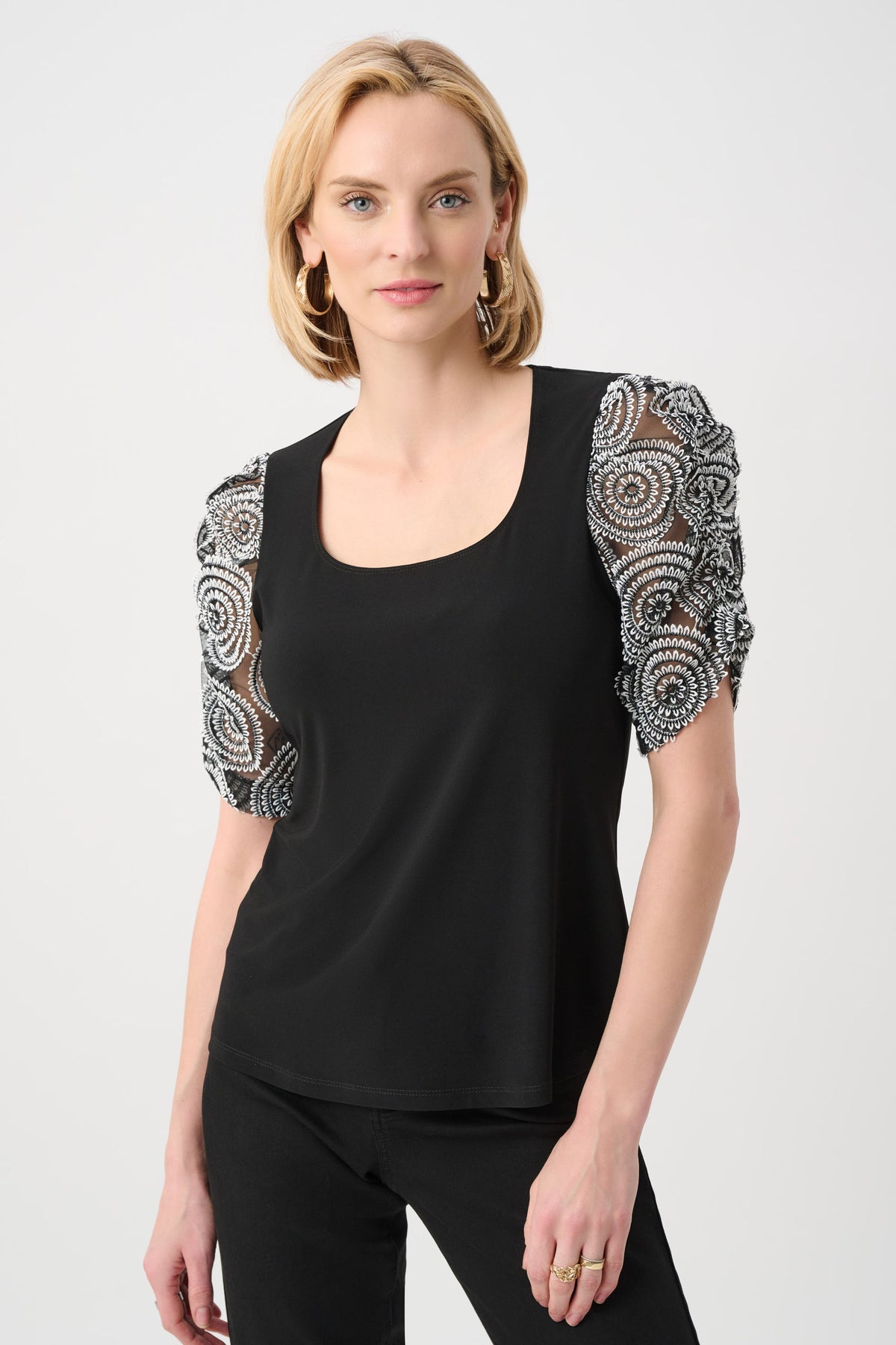 Joseph Ribkoff Silky Knit Novelty Sleeve Top Jr263028