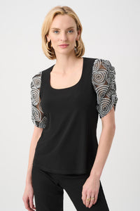 Joseph Ribkoff Silky Knit Novelty Sleeve Top Jr263028