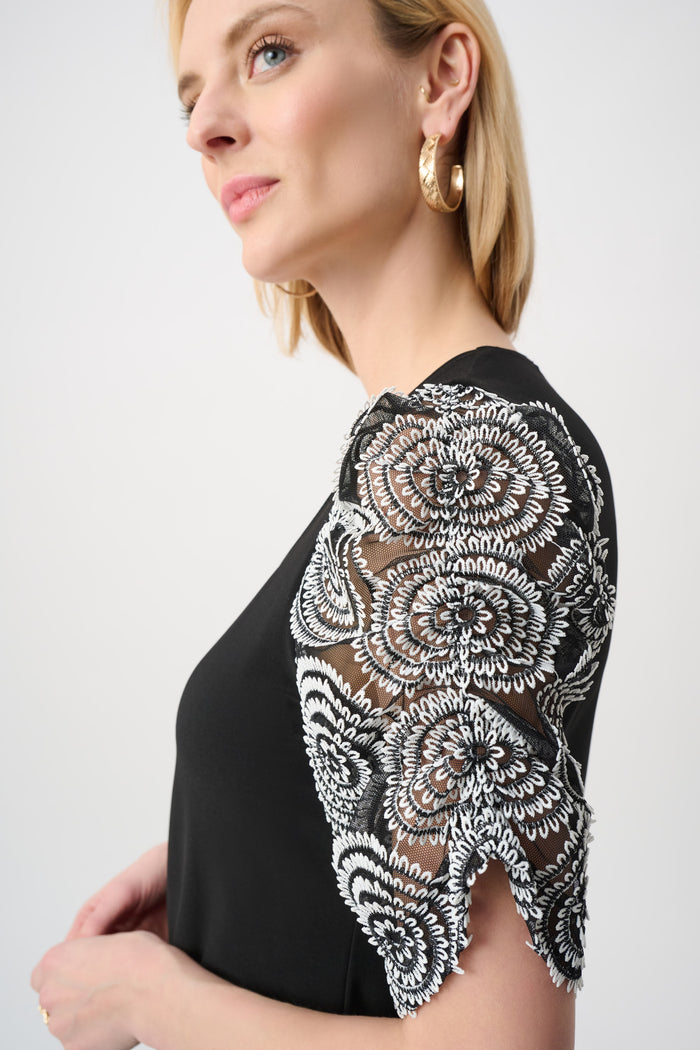 Joseph Ribkoff Silky Knit Novelty Sleeve Top Jr263028