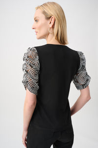 Joseph Ribkoff Silky Knit Novelty Sleeve Top Jr263028
