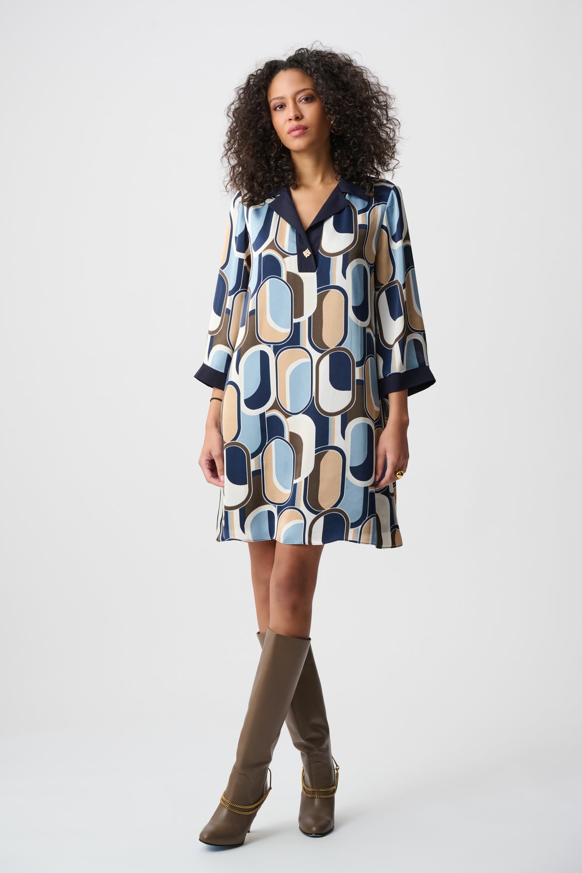 Joseph Ribkoff Recycled Satin Geometric Trapeze Dress Jr263064